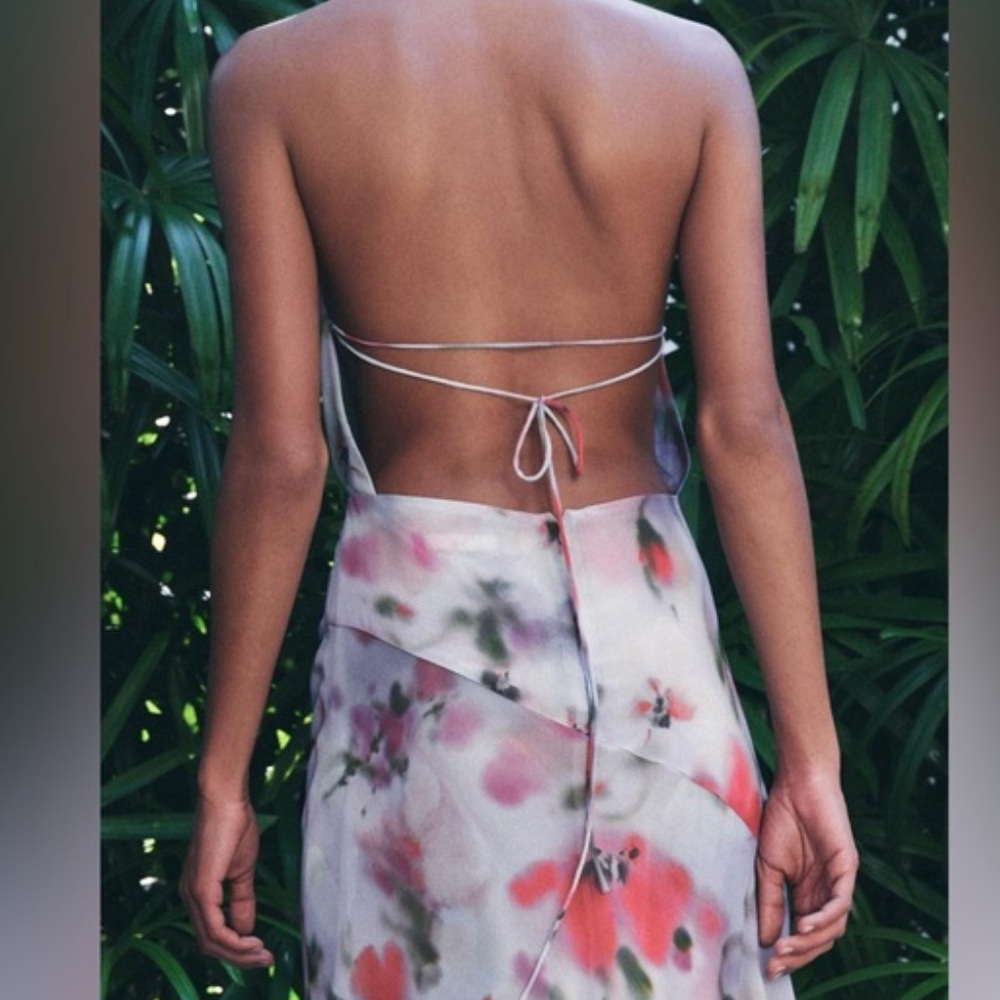 Zara White Floral Backless Halter Maxi Dress - Picture 3 of 7